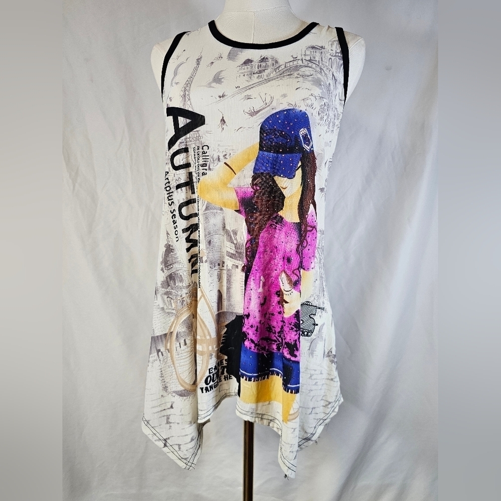 NWT Beautiful Silk Blend Pop Art All over Graphic Asian/Japanese Womens Tank Top